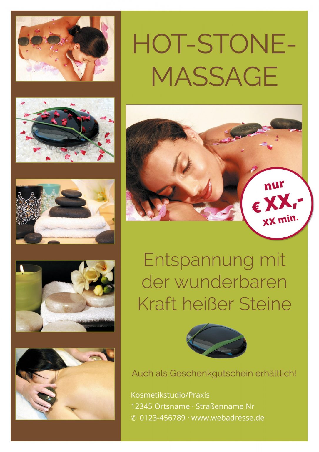 Plakat Hot Stone Massage Angebot Din A1 Massage Wellness