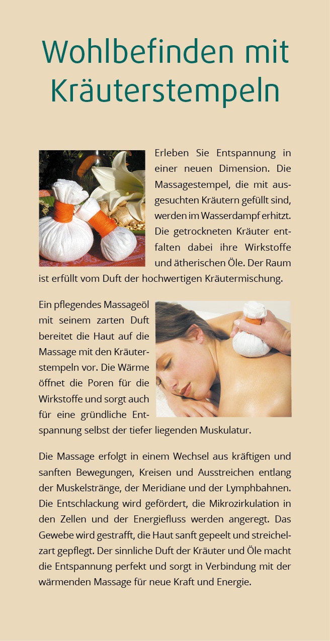 Flyer Kräuterstempel Massage Wellnesshotel Massage Heilpraxis